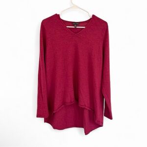 Eileen Fisher 100% Merino Wool Sweater XL V Neck  Pullover Burgundy Wine Preppy